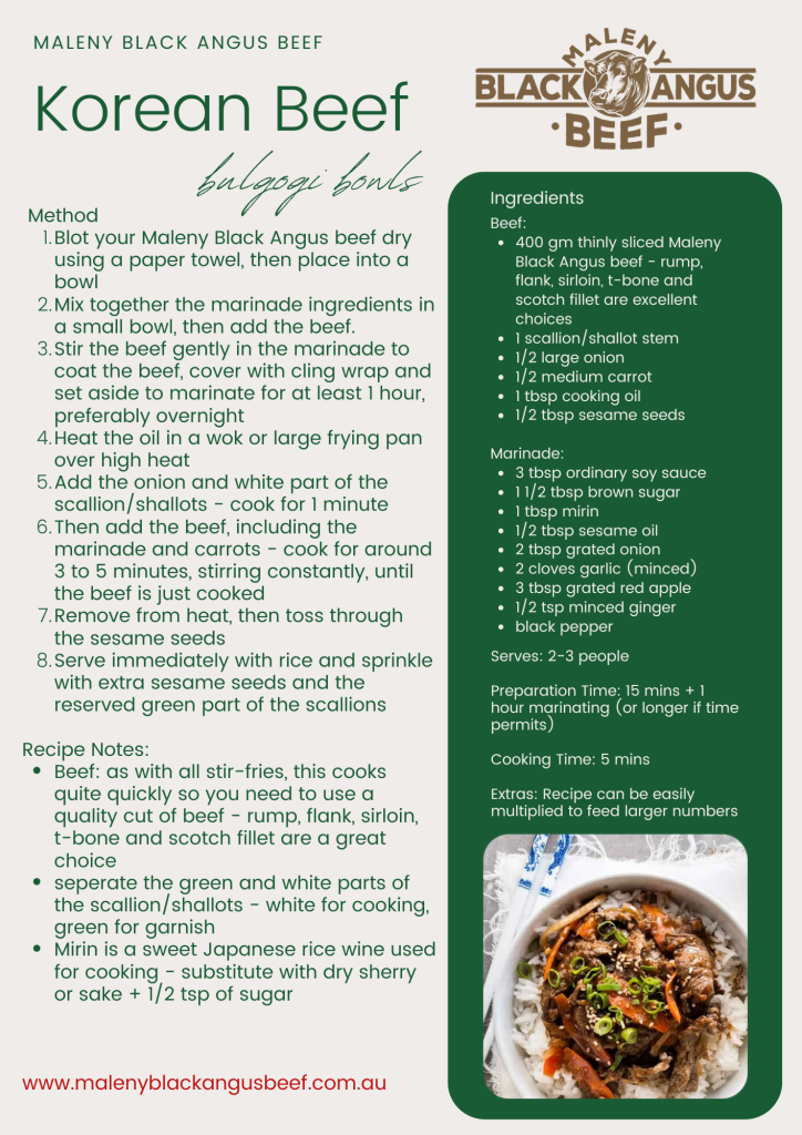 Korean Beef Bulgogi Bowls Recipe - Maleny Black Angus Beef