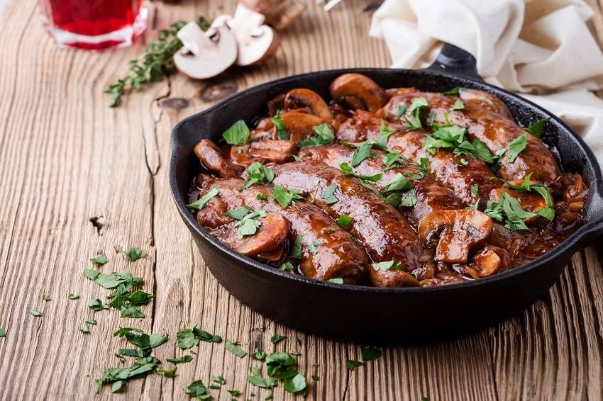 sausages in onion mushroom gravy - 2
