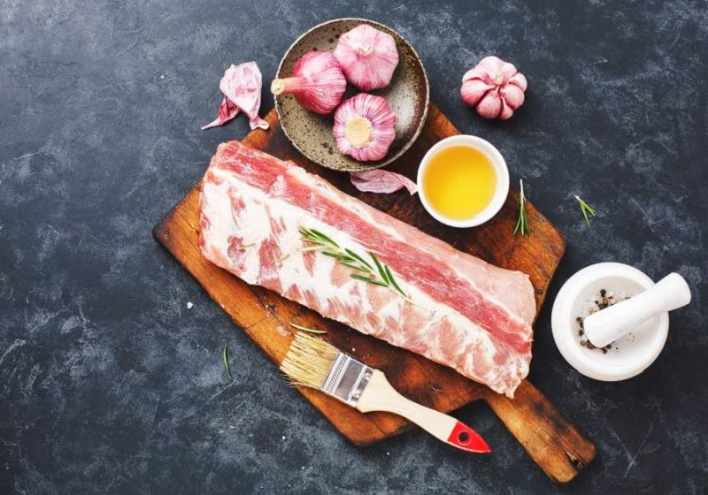 raw pork ribs with rosemary and garlic - 1